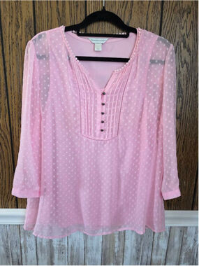 Women's Christopher & Banks Pink Polka Dot Blouse L NWOT
